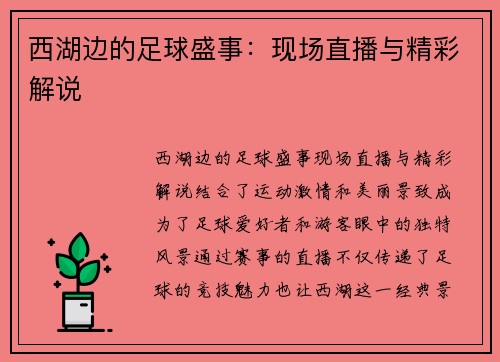 西湖边的足球盛事：现场直播与精彩解说
