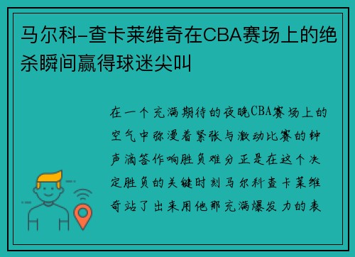 马尔科-查卡莱维奇在CBA赛场上的绝杀瞬间赢得球迷尖叫