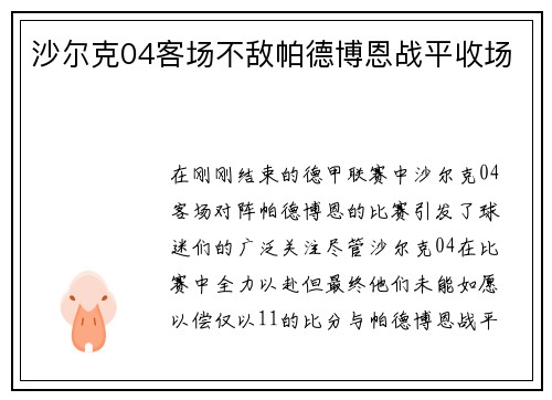 沙尔克04客场不敌帕德博恩战平收场