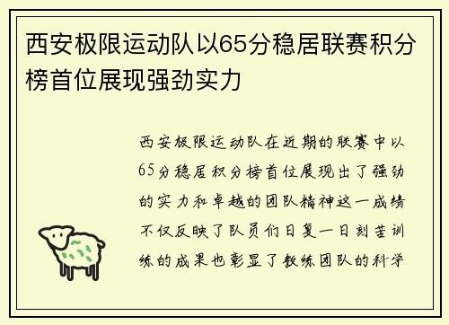 西安极限运动队以65分稳居联赛积分榜首位展现强劲实力