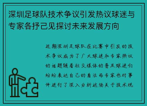 深圳足球队技术争议引发热议球迷与专家各抒己见探讨未来发展方向